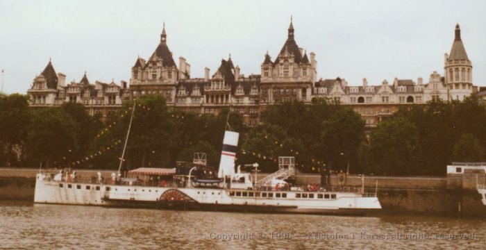 Permanently-moored riverboat, the Thames, London