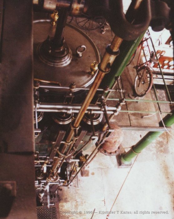 Looking down onto beam engine, Kew Bridge Steam Museum, England