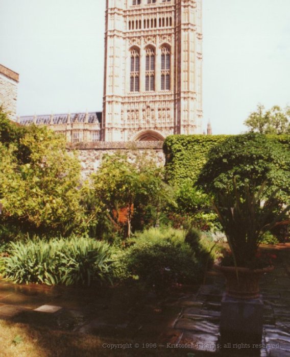 Houses of Parliament Tower, seen from Westminster Abbey, London