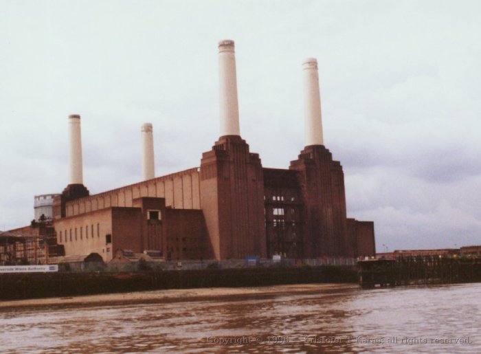 Battersea Power Station, from riverboat on Thames, London