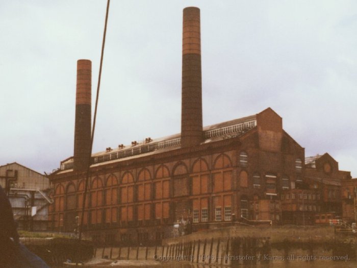 Lots Road power station, from the Thames, Chelsea, London