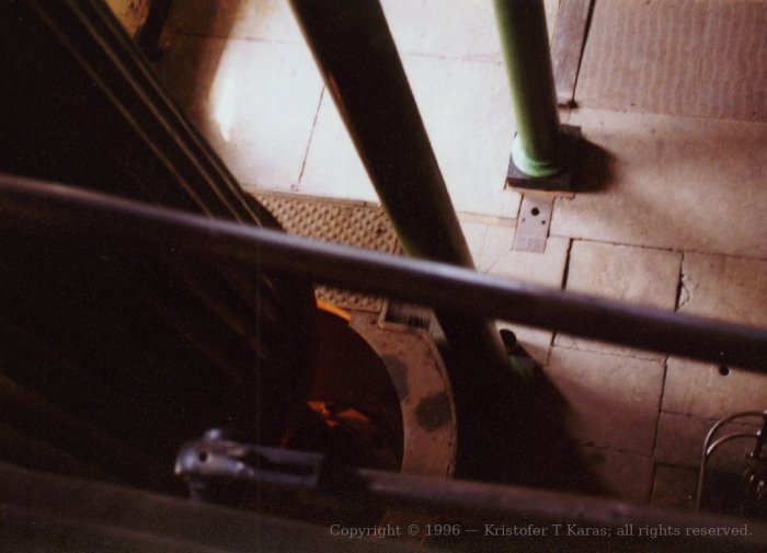 Looking down on counterweight, Kew Bridge Steam Museum, England
