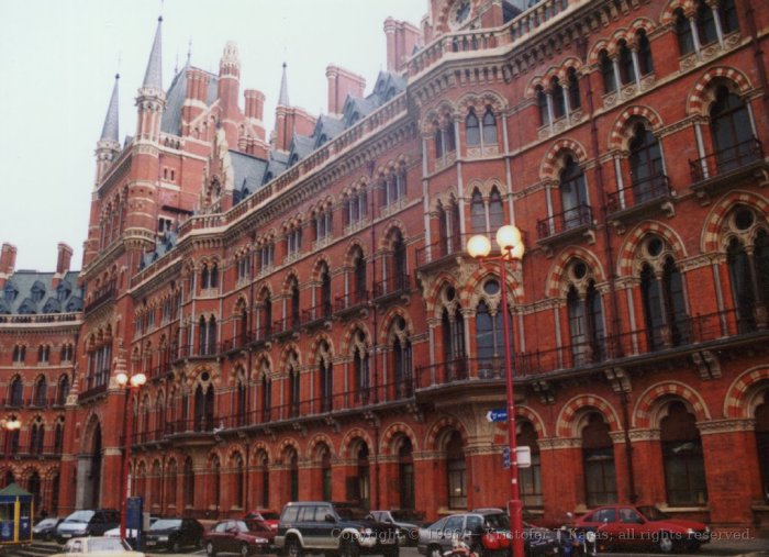 Ornate exterior view, Saint Pancras station, London