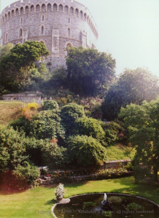 Garden, with keep (I believe) in background, Windsor Castle, England