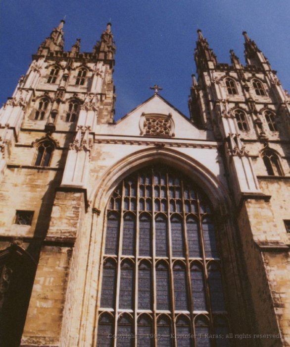 Stained glass front of Canterbury Cathedral, England