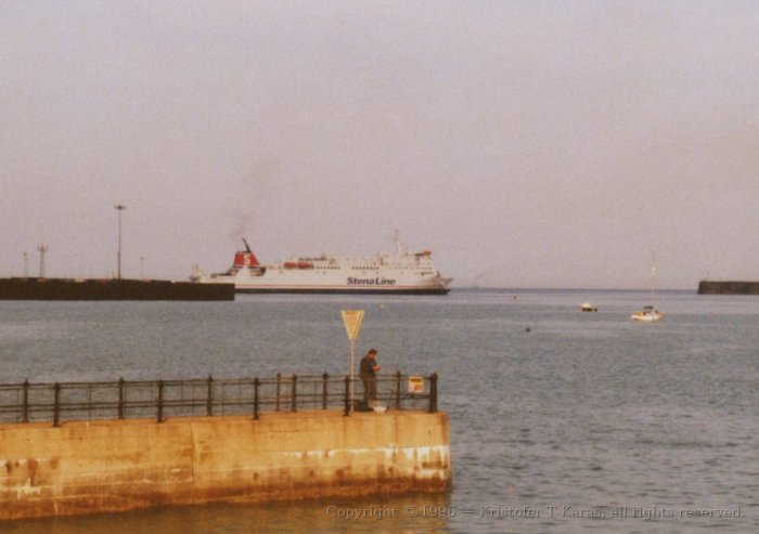 Stenna Line ferry plies the waters of Dover Harbor, England