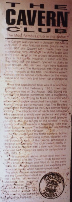 Weathered sign chronicling Beatles' introduction, Liverpool, England