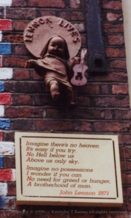 Words from Lennon's "Imagine," 1971, Liverpool, England