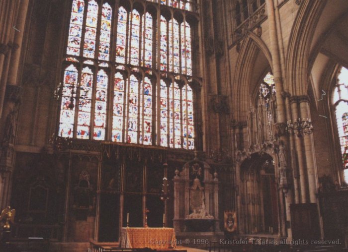 The tiny altar at the head end, York Minster, England