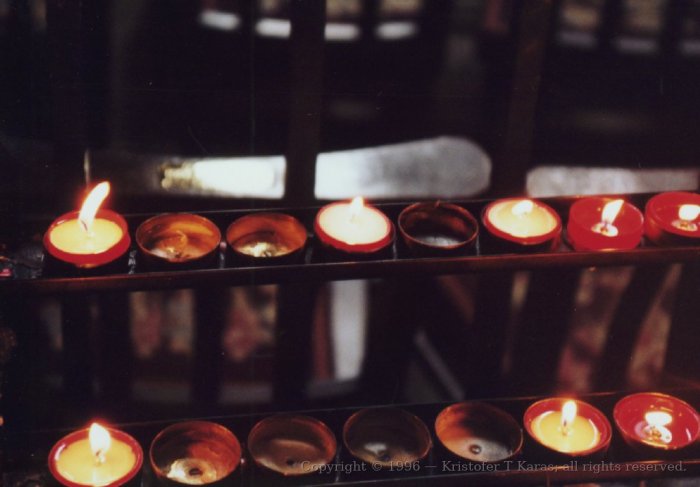 Votive candles at York Minster, England