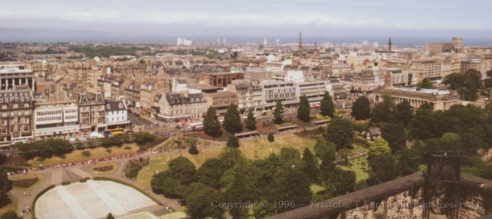 Nearly aerial view of Edinburgh, seen from the castle; Scotland