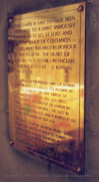 Chapel dedication plaque, Christ's Church, Dublin