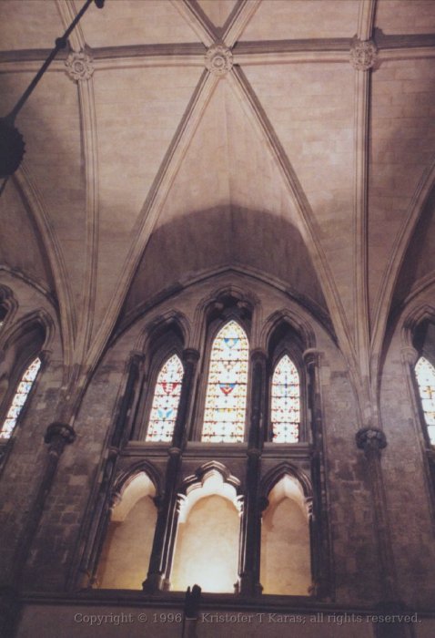 Soft lighting shines on the ceiling of Christ's Church, Dublin