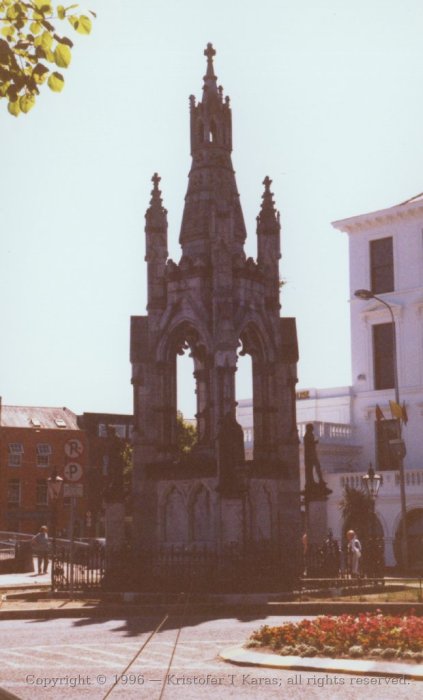 Ornate, church-less spire in downtown Cork City, Ireland