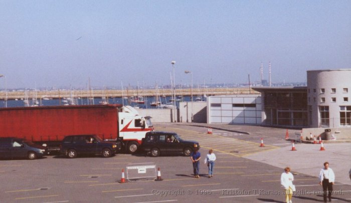 Cars and lorries queue for a ferry at D&uacute;n&nbsp;Laoghaire, Ireland