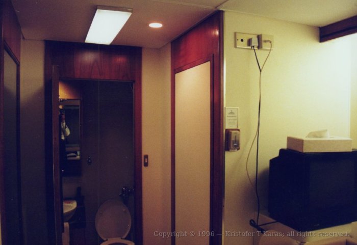 Author's stateroom aboard QE2, looking towards bathroom