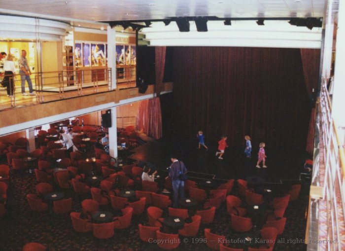 Nightclub/stage aboard QE2 entertains some children during the day