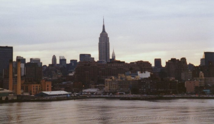 The Empire State Building, NY, as seen from sea aboard the QE2