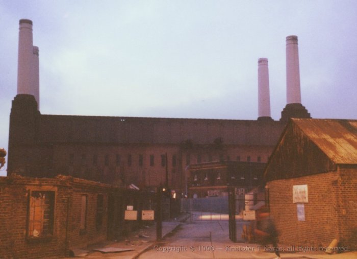Battersea Power Station, night-time side view, London