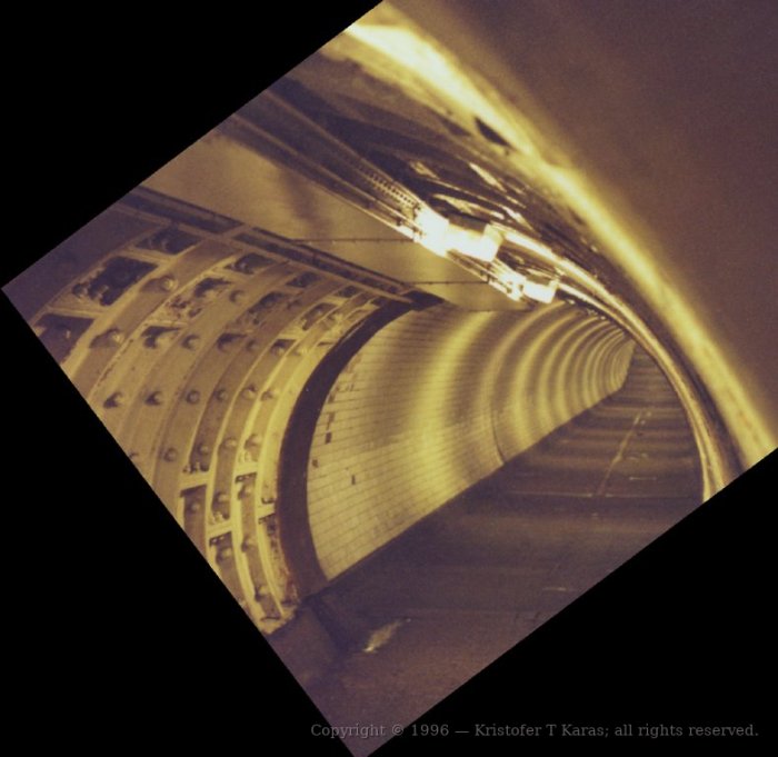 Rotationally corrected photograph, Greenwich foot tunnel, London