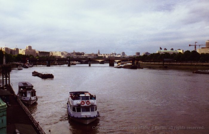 Looking east along the Thames from Westminster Pier, London