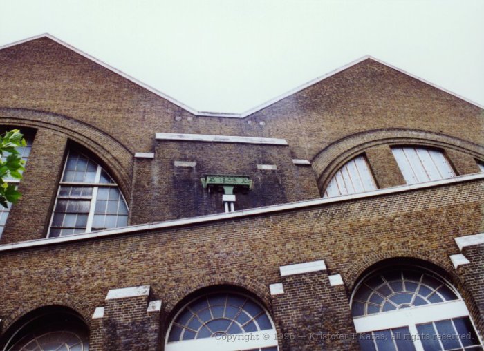 Looking upwards, disused London Transport Greenwich power plant, England