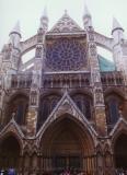 Stained glass and flying buttresses, Westminster Abbey, London
