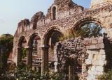 Wall of ruined cathedral behind Canterbury Cathedral, England