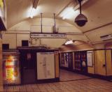 Vending machines and gangways, Euston underground station, London