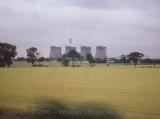 Cooling towers near railway tracks from York to Edinburgh, Scotland