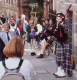 Kilt-clad Scot plays the pipes for the tourists; Edinburgh, Scotland