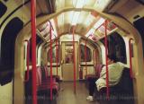Central Line tube train, interior shot, London
